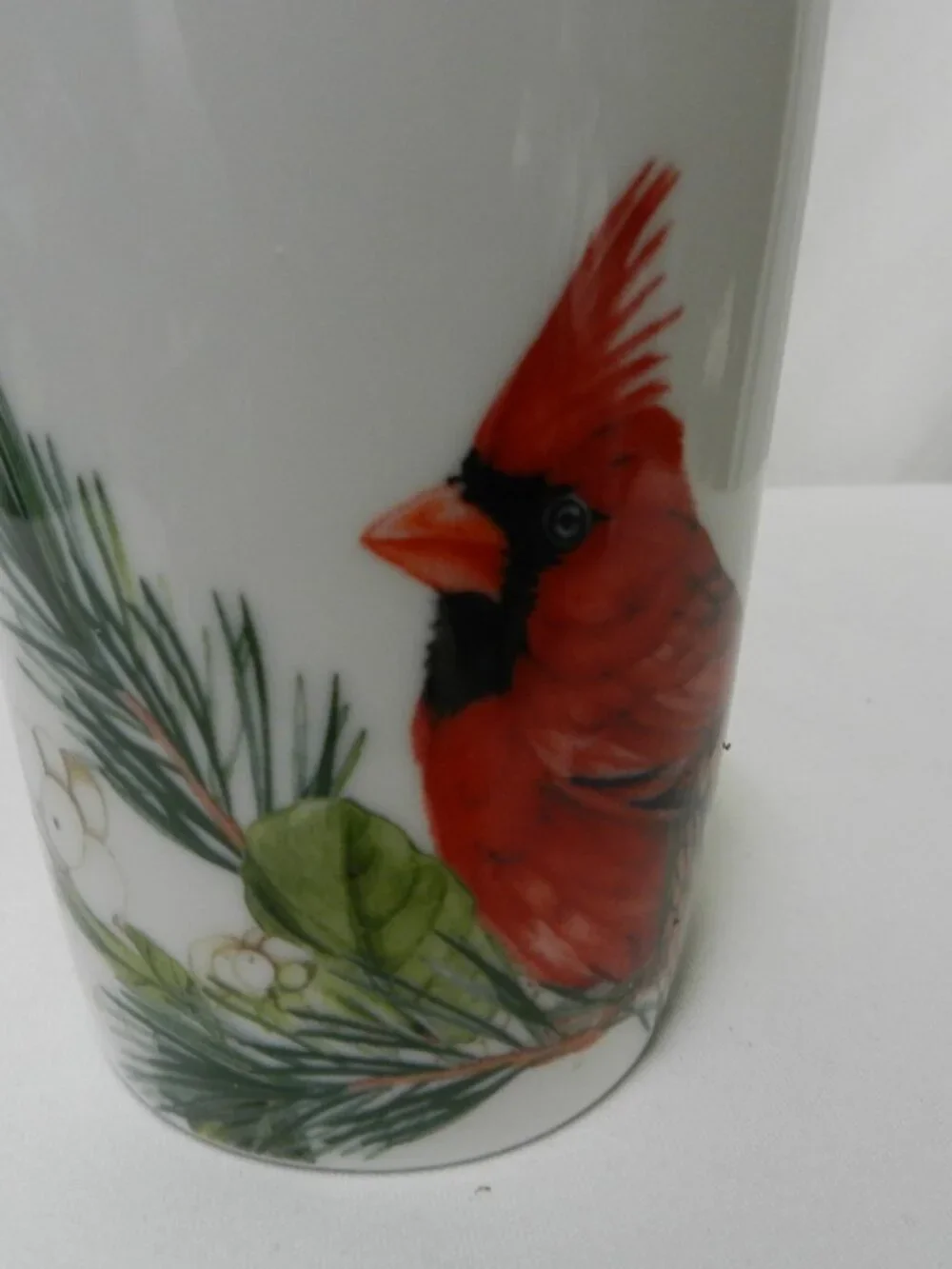 Williams Sonoma Woodland Berry Red Cardinal Bird Christmas Mug Pine Cone
